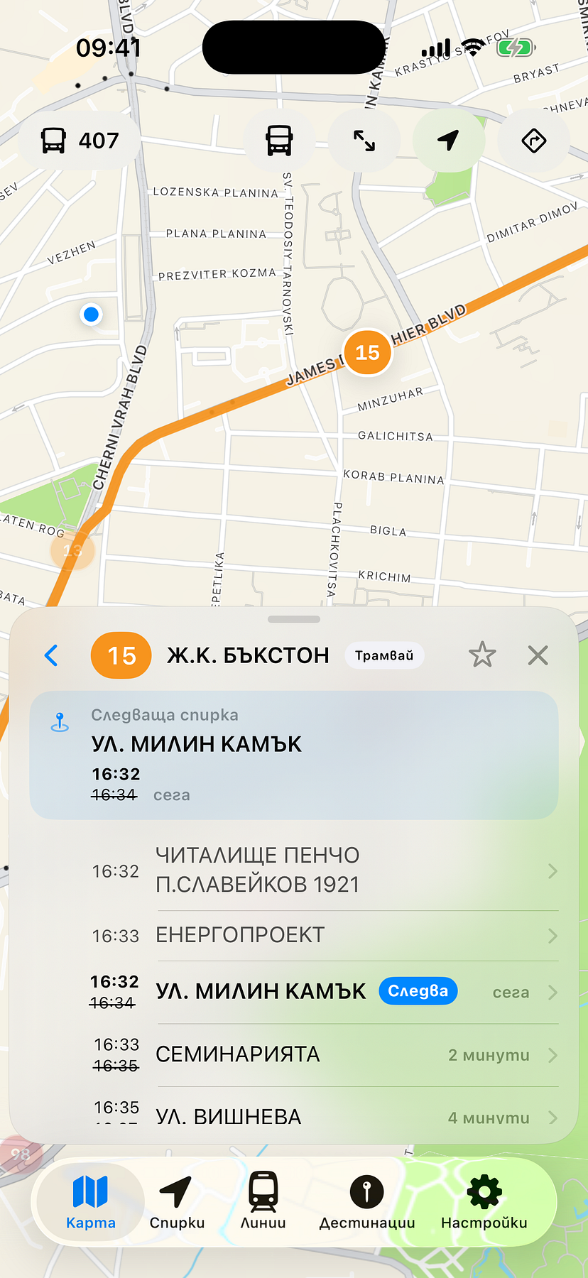 Live map with metro stop detail